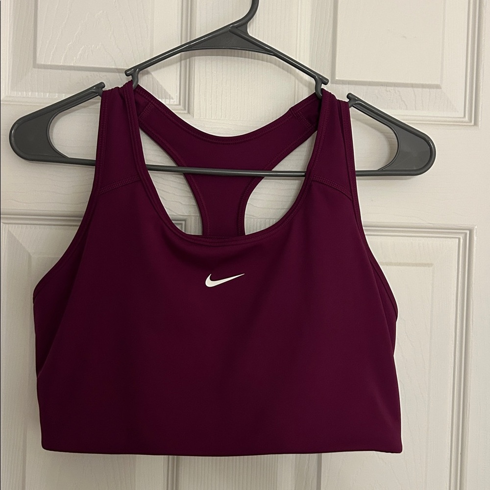 Nike Maroon Sports Bra with White Logo
